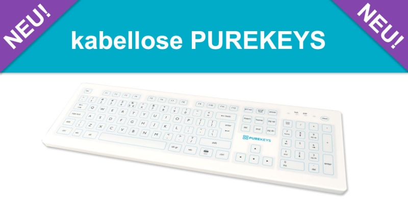 Die neuen Modelle der Medizintastatur Purekeys – kabellose Hygienetastatur und Maus